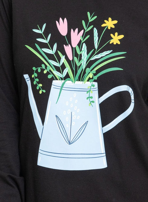Black Printed Long - Sleeve Design 8 - Khotwh